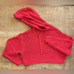 Anthropologie Pilcro Sailcloth Hooded LS Sweater Size XXS Raspberry Red